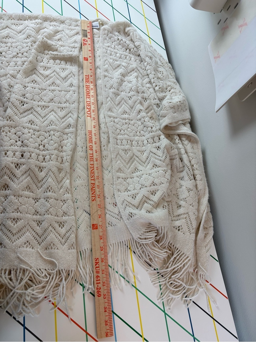 Boho Open Front Fringe Cream Ivory Blanket Poncho One Size Roomy Soft Cozy Warm - Picture 6 of 9